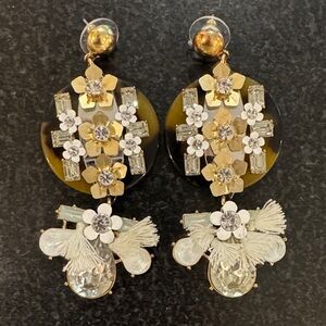 J.Crew Gold, Tortoise, & crystal Statement Earrings, post back